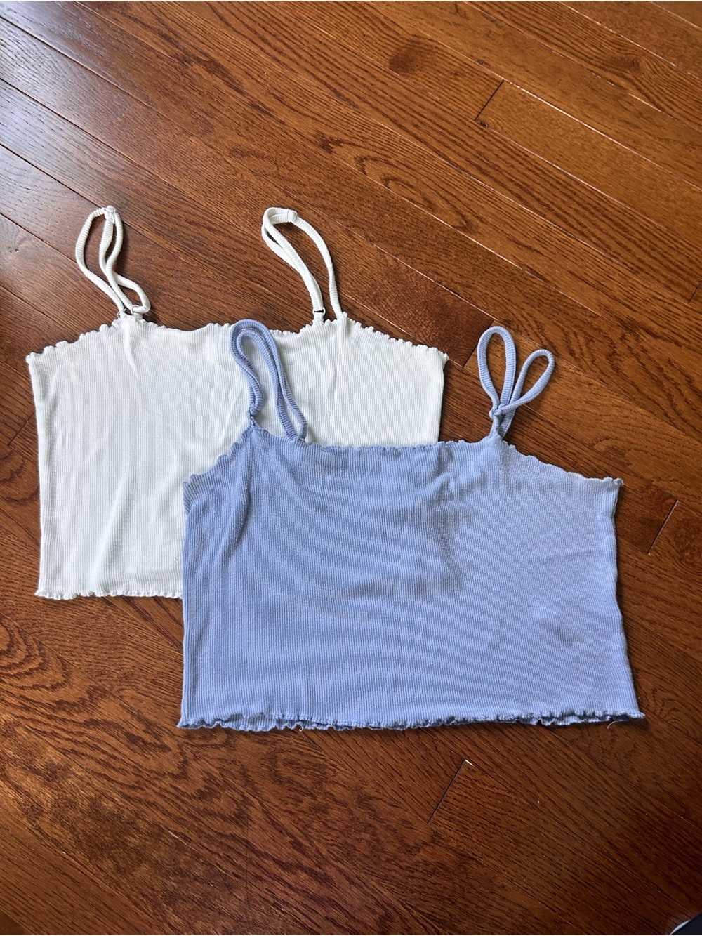 Garage Ribbed Cropped Tank Tops in White and Light Blue